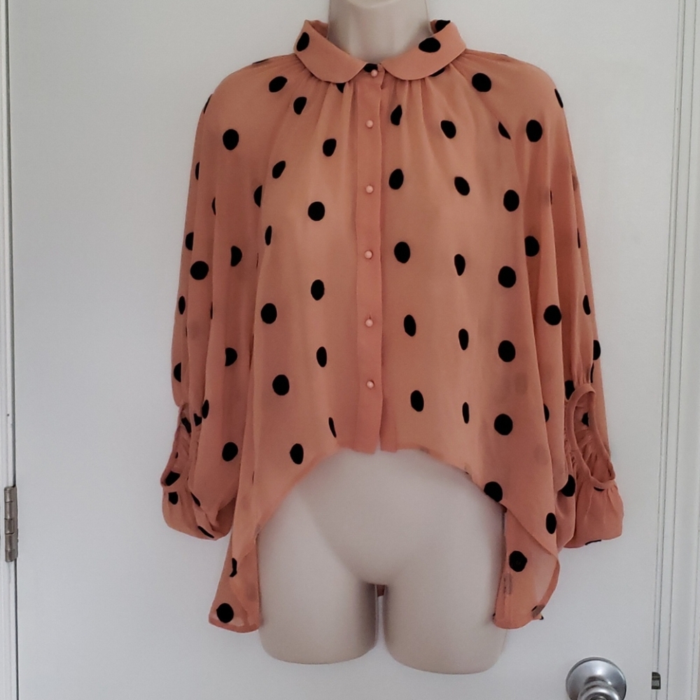 Gracia Collard Polka Dot Blouse Size S
